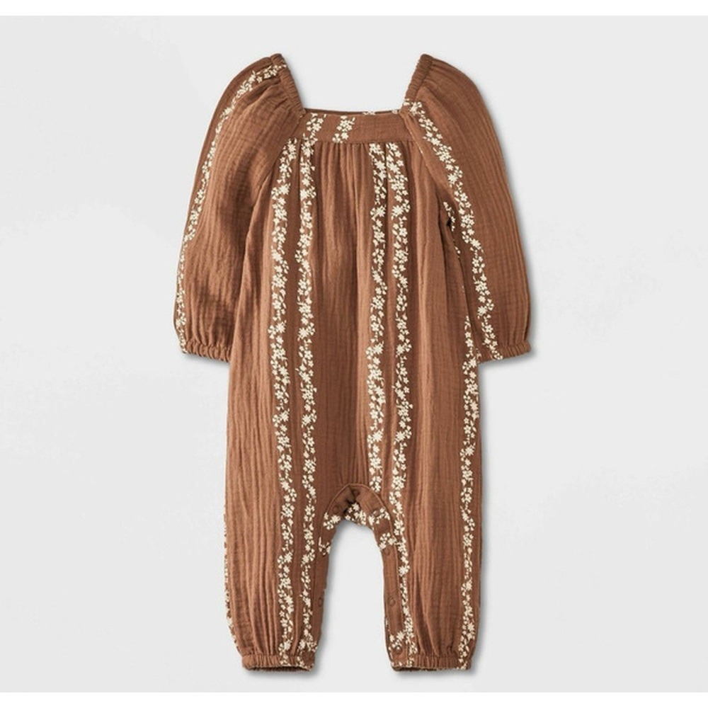 Grayson Mini Baby Girls' Henley Romper Size 0-3 months  Brown New